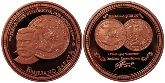 No. 9: “2 PESOS GUERRERO 1914". REALIZADA EN COBRE